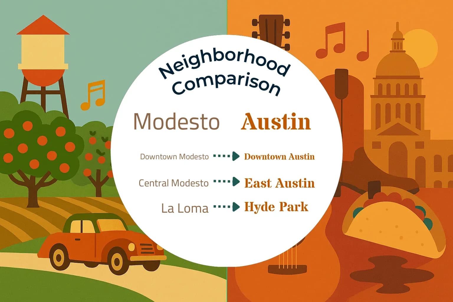 Modesto vs Austin Neighborhood Comparison