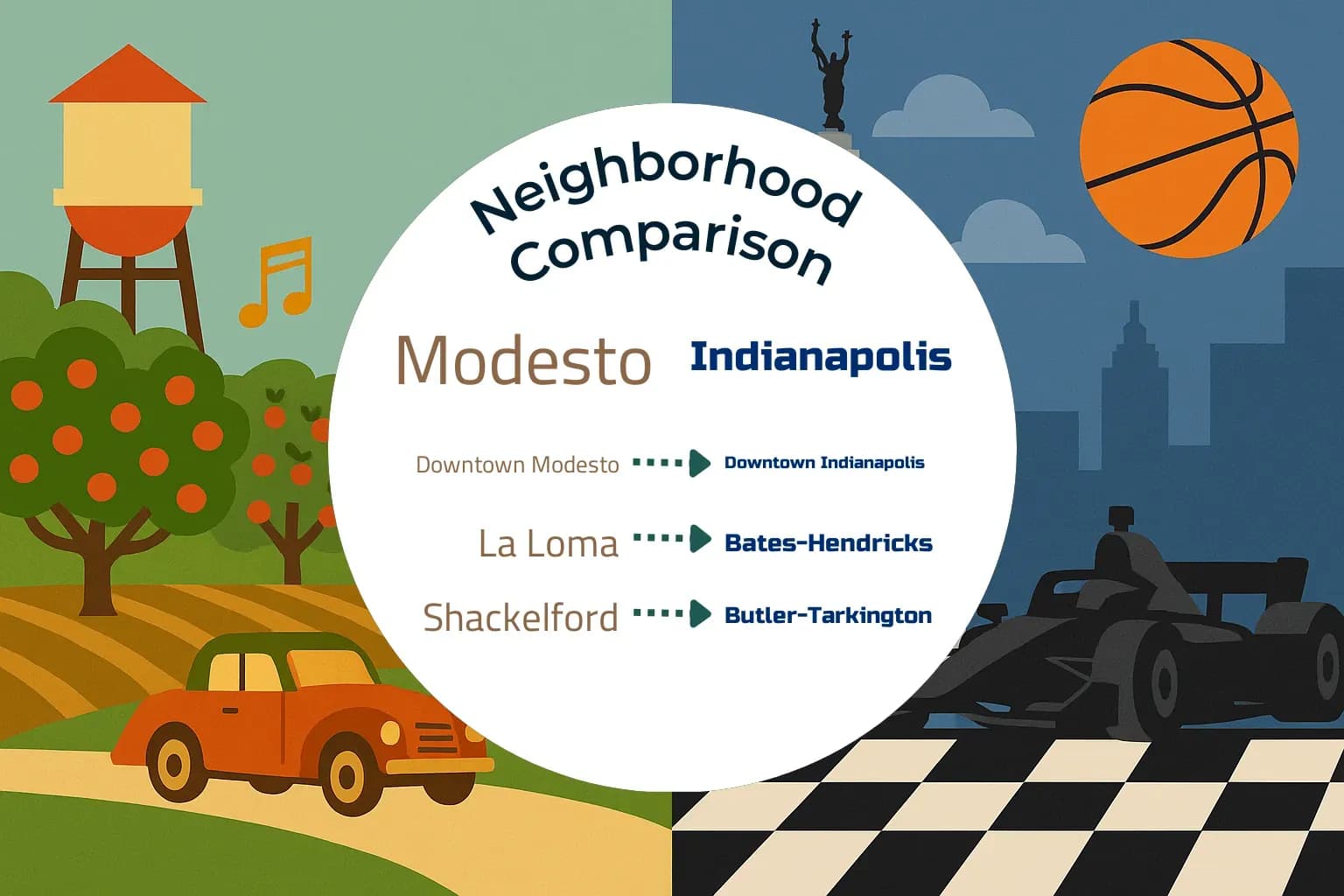 Modesto vs Indianapolis Neighborhood Comparison