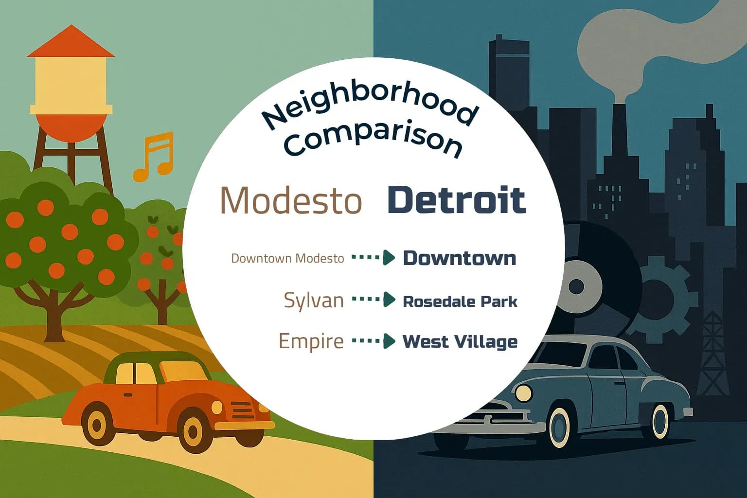 Modesto vs Detroit Neighborhood Comparison