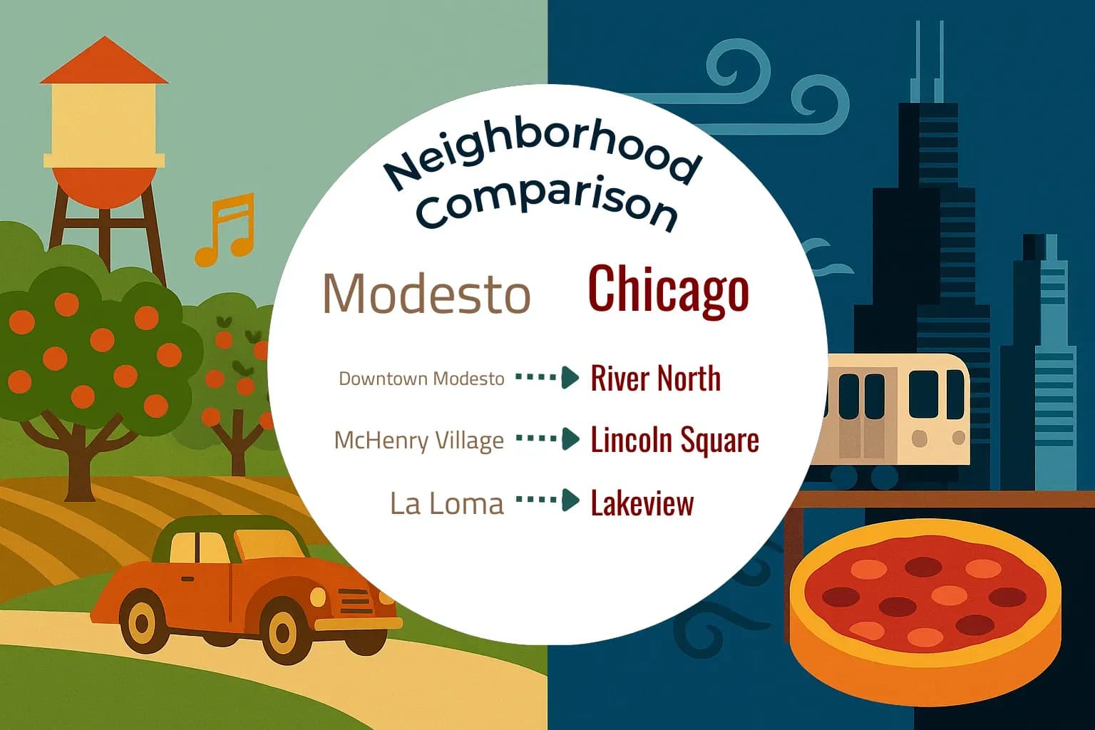 Modesto vs Chicago Neighborhood Comparison