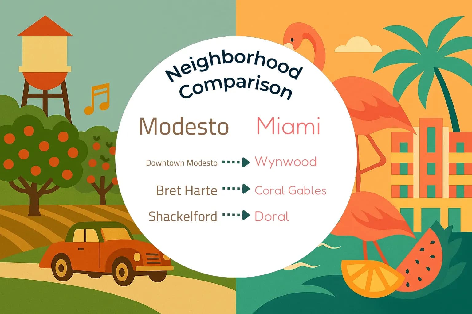 Modesto vs Miami Neighborhood Comparison