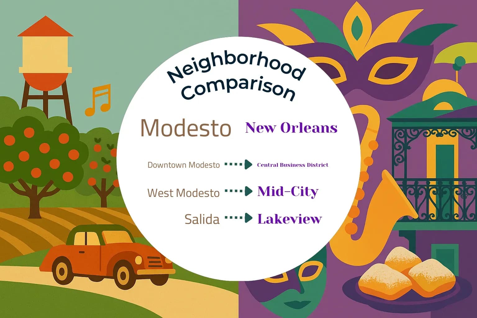 Modesto vs New Orleans Neighborhood Comparison