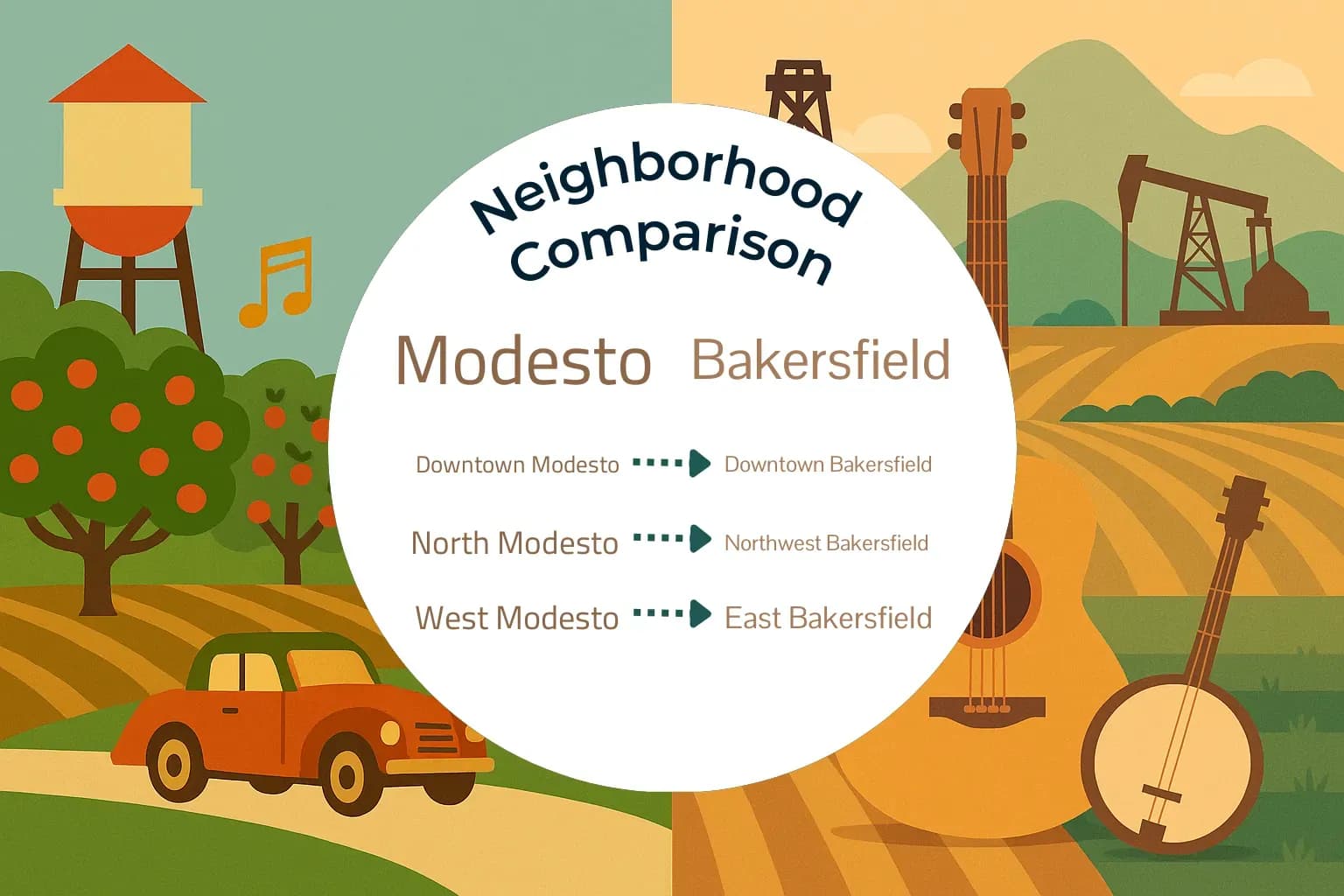 Modesto vs Bakersfield Neighborhood Comparison
