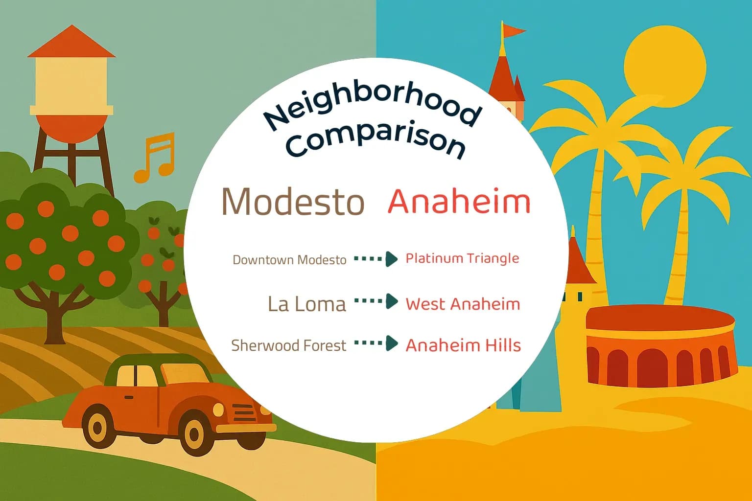 Modesto vs Anaheim Neighborhood Comparison
