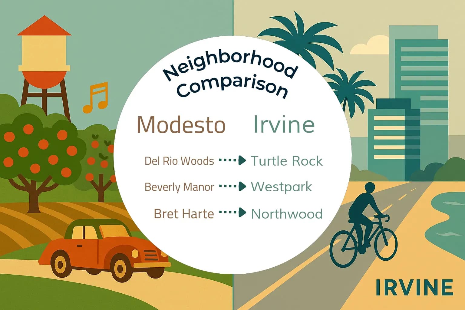 Modesto vs Irvine Neighborhood Comparison