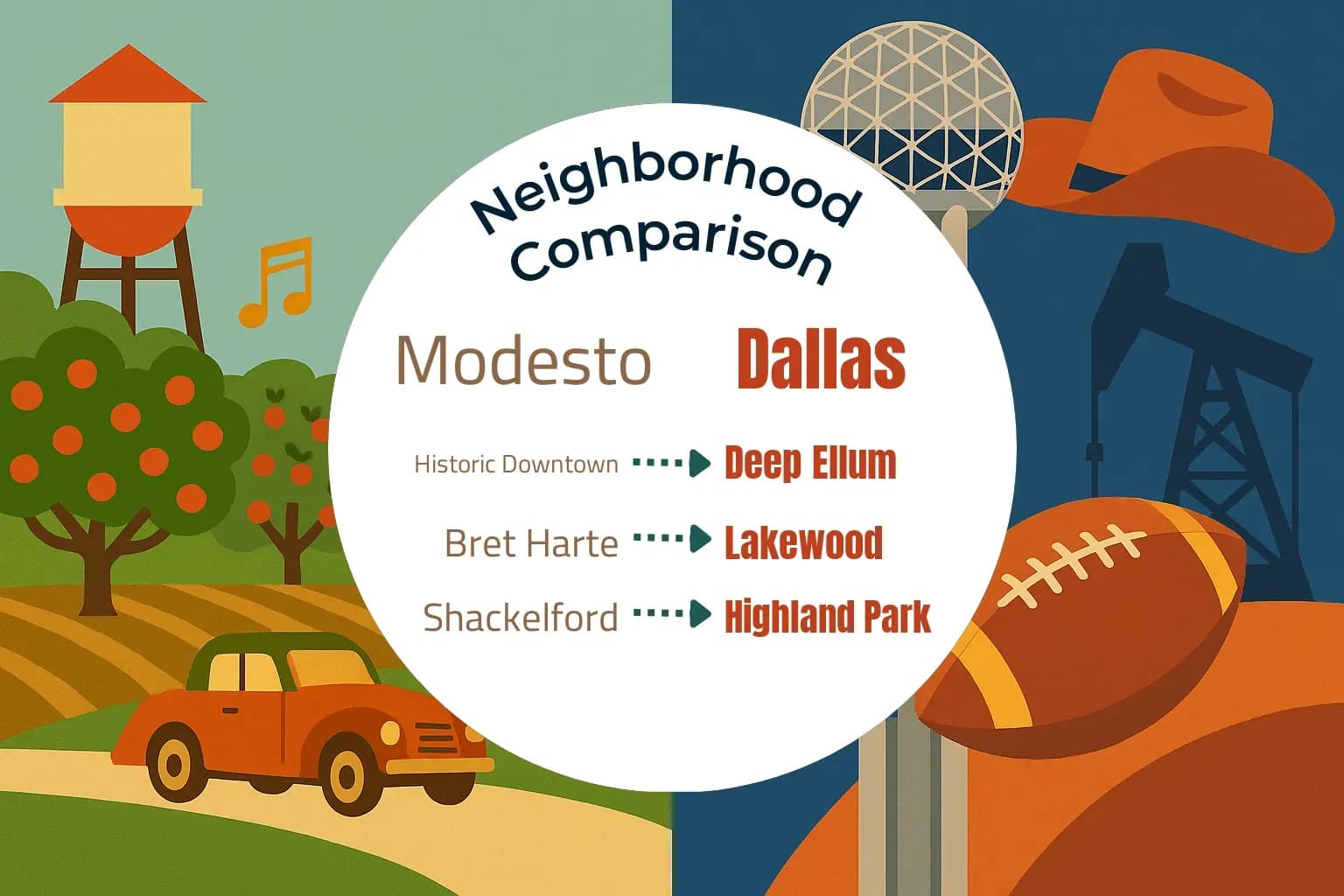 Modesto vs Dallas Neighborhood Comparison