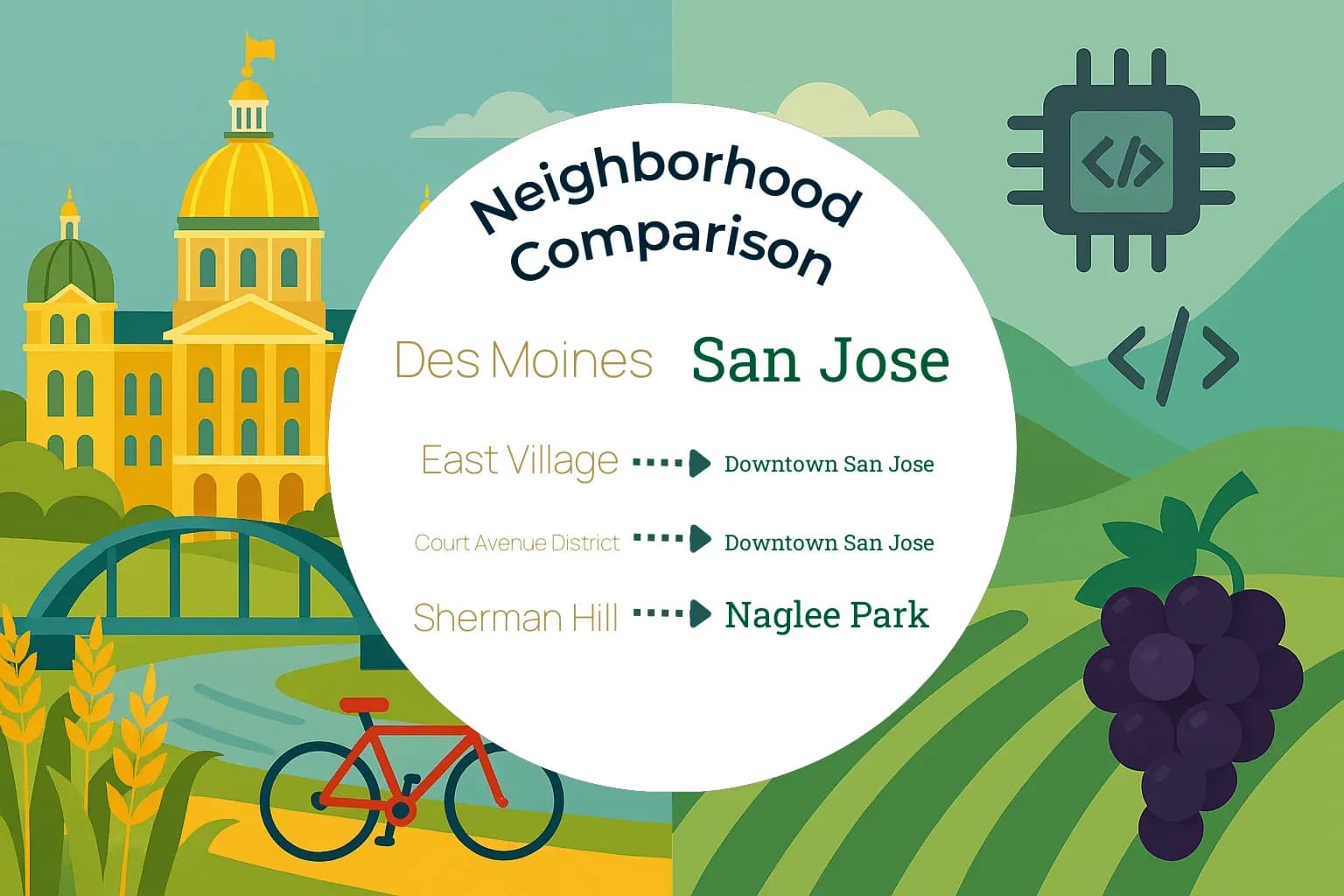 Des Moines vs San Jose Neighborhood Comparison