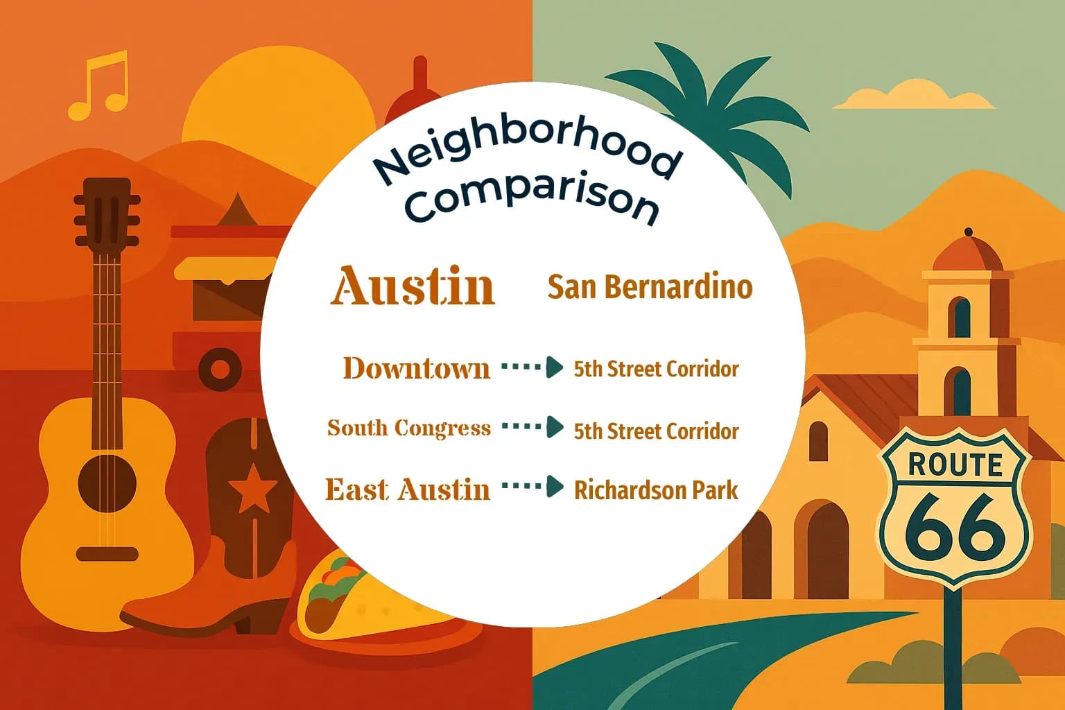 Austin vs San Bernardino Neighborhood Comparison