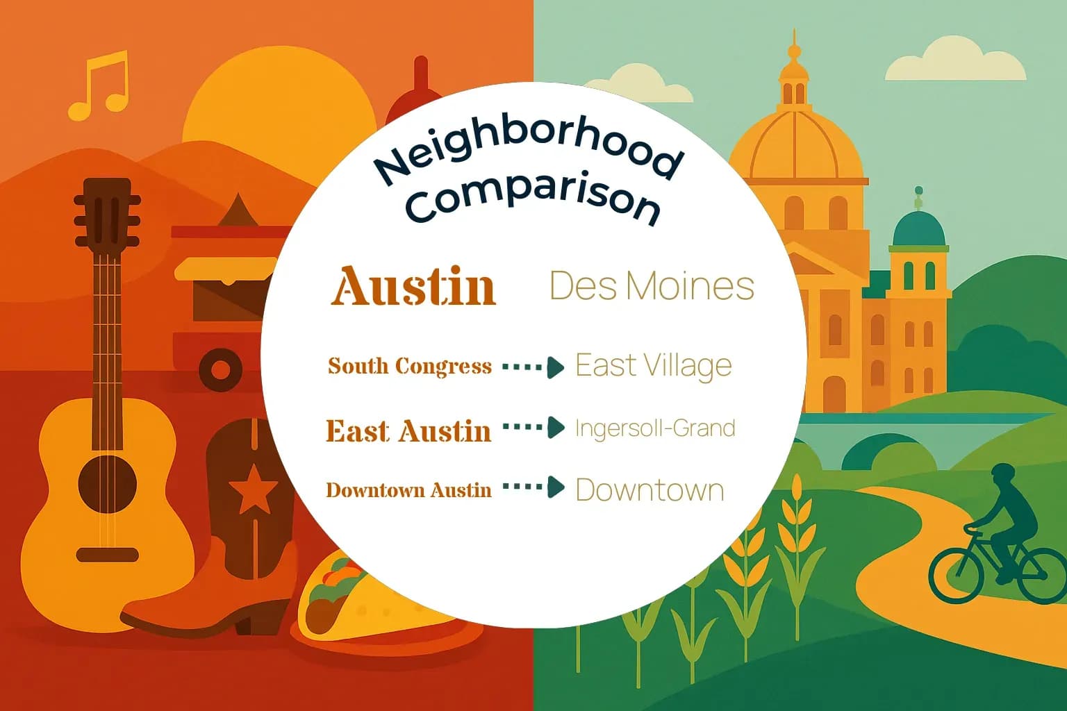 Austin vs Des Moines Neighborhood Comparison