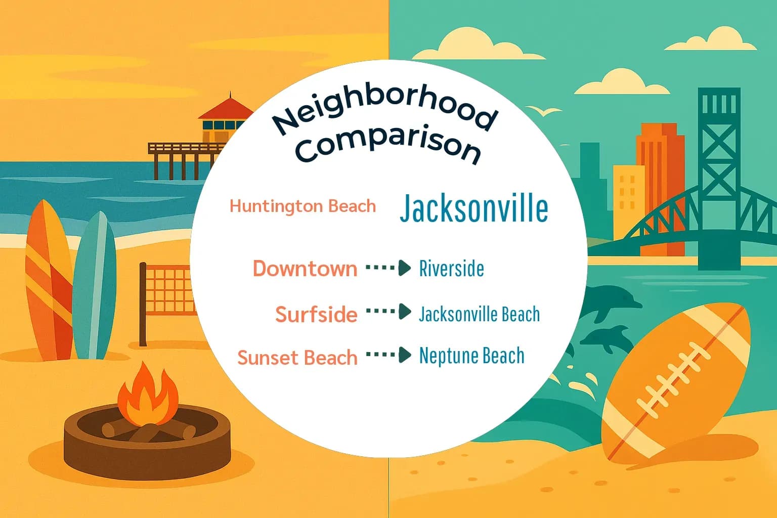 Huntington Beach vs Jacksonville Neighborhood Comparison