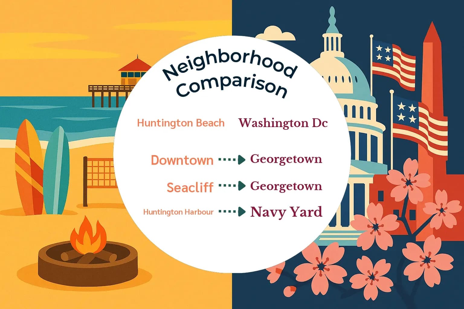 Huntington Beach vs Washington DC Neighborhood Comparison