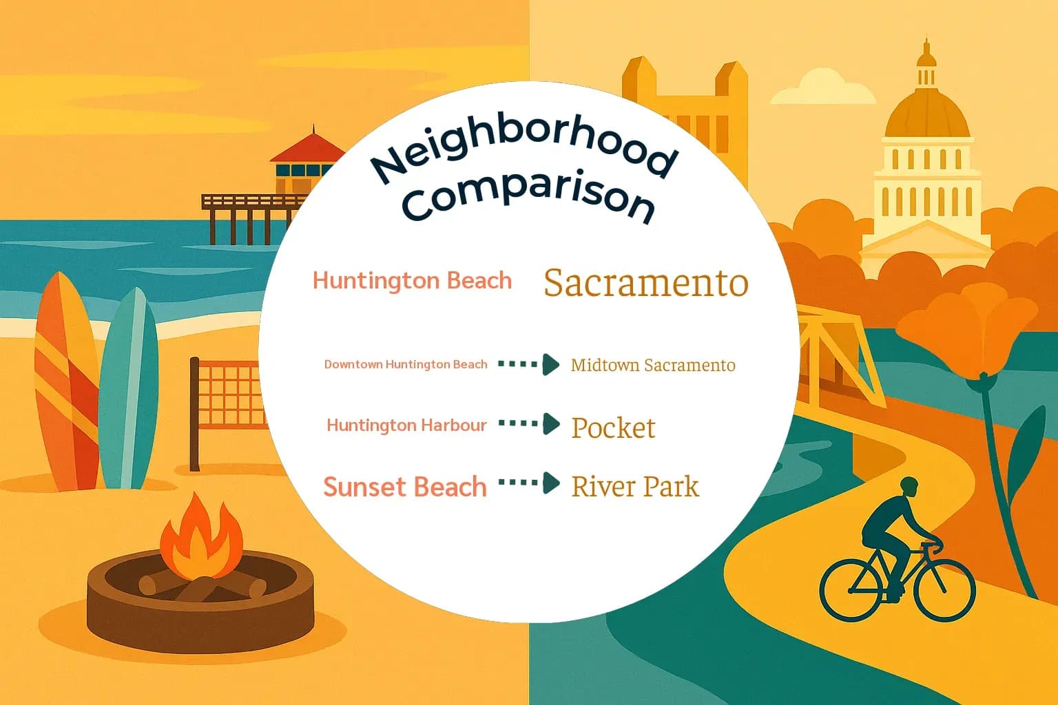 Huntington Beach vs Sacramento Neighborhood Comparison
