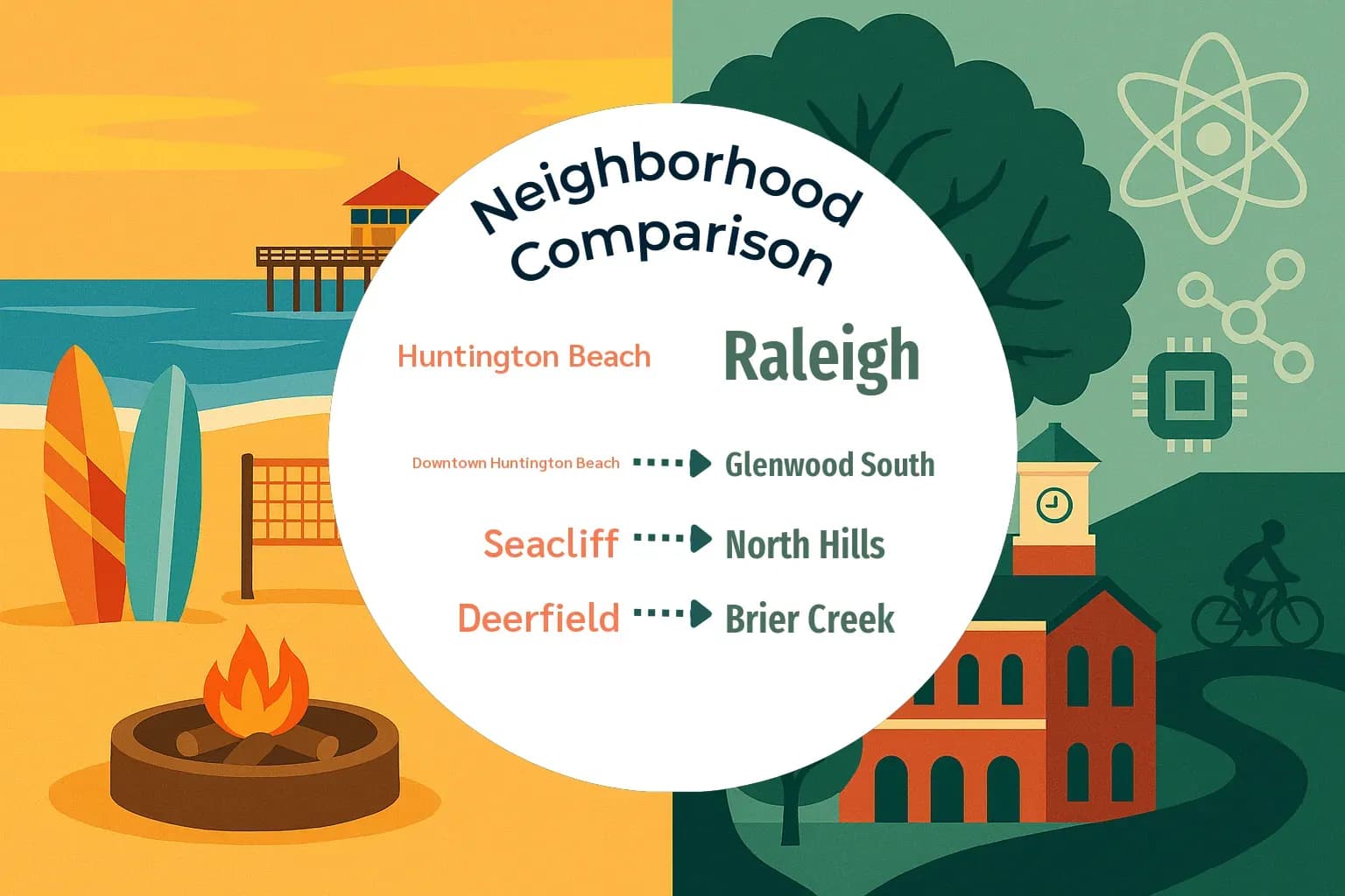 Huntington Beach vs Raleigh Neighborhood Comparison