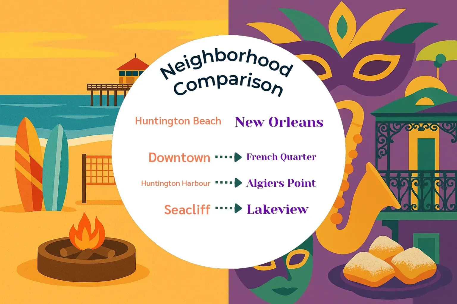 Huntington Beach vs New Orleans Neighborhood Comparison