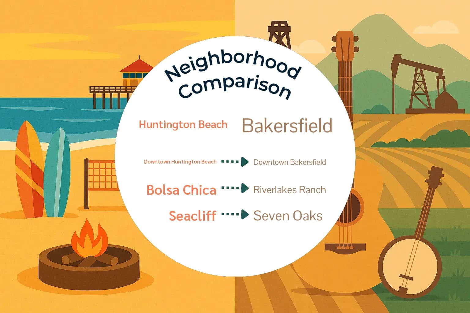 Huntington Beach vs Bakersfield Neighborhood Comparison