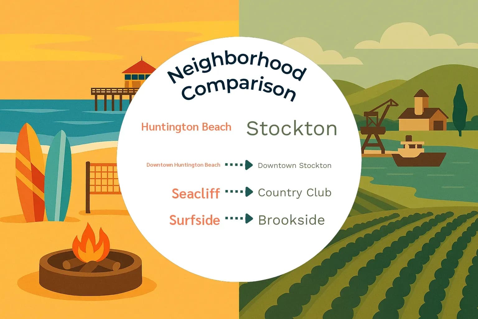 Huntington Beach vs Stockton Neighborhood Comparison