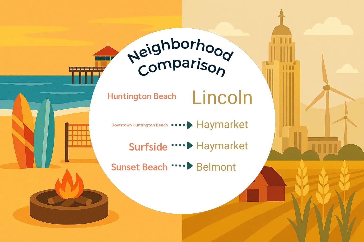 Huntington Beach vs Lincoln Neighborhood Comparison
