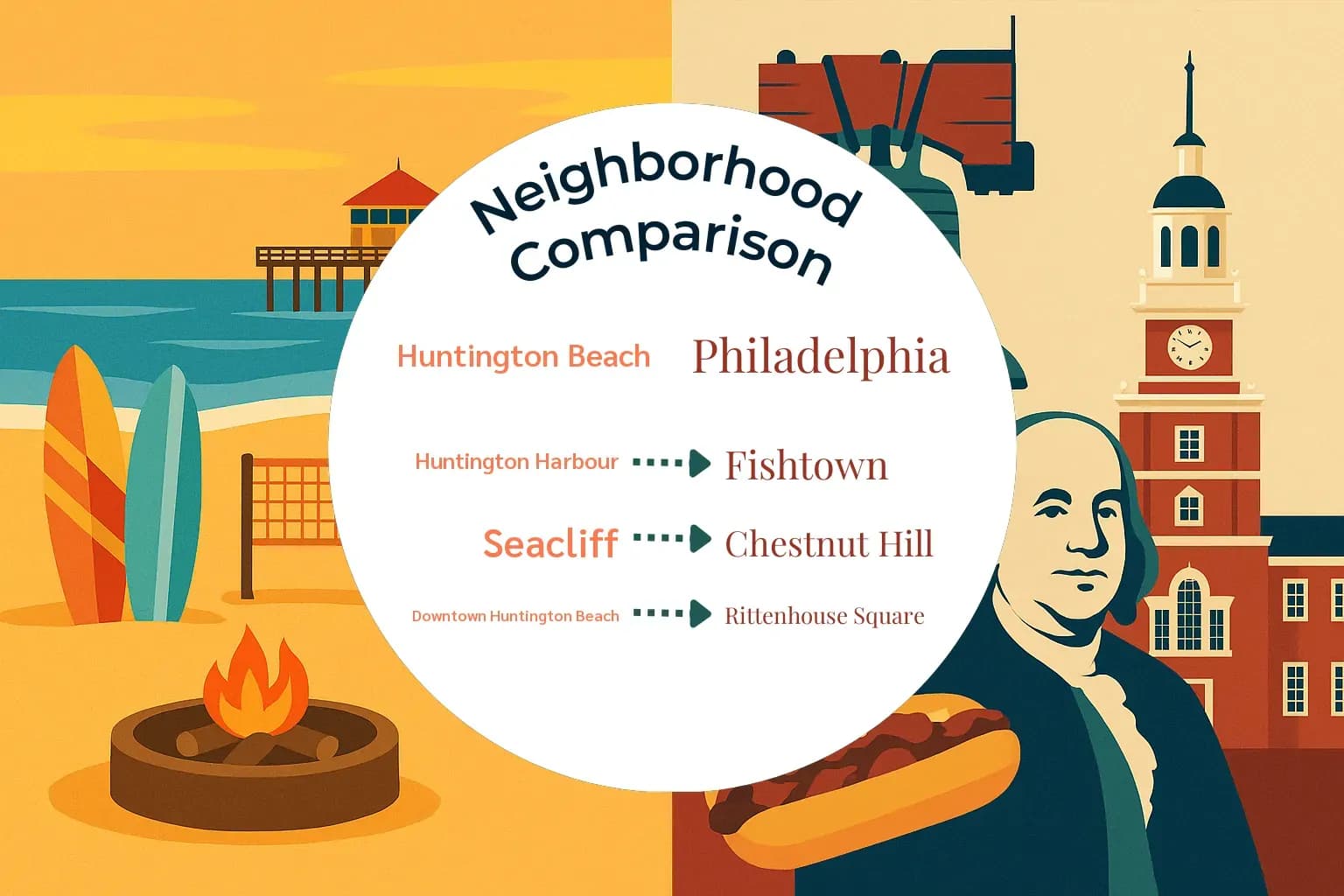 Huntington Beach vs Philadelphia Neighborhood Comparison