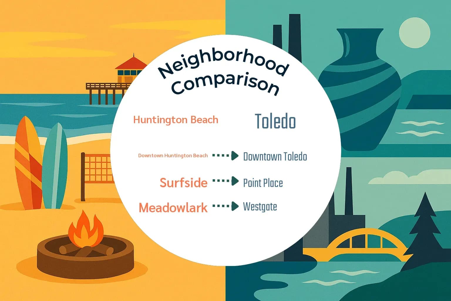 Huntington Beach vs Toledo Neighborhood Comparison