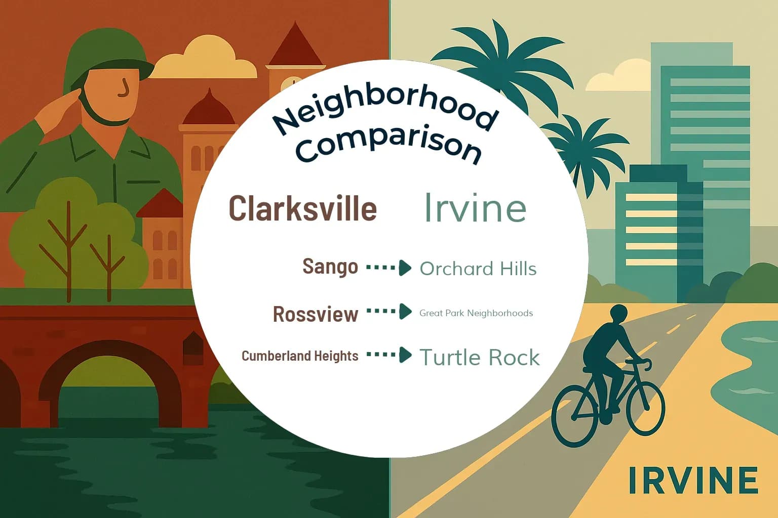 Clarksville vs Irvine Neighborhood Comparison