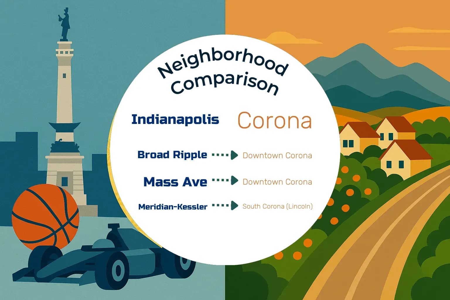 Indianapolis vs Corona Neighborhood Comparison