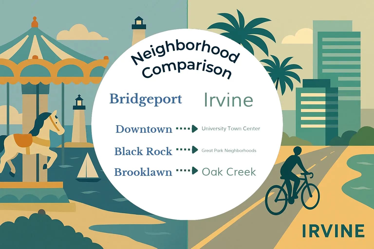 Bridgeport vs Irvine Neighborhood Comparison