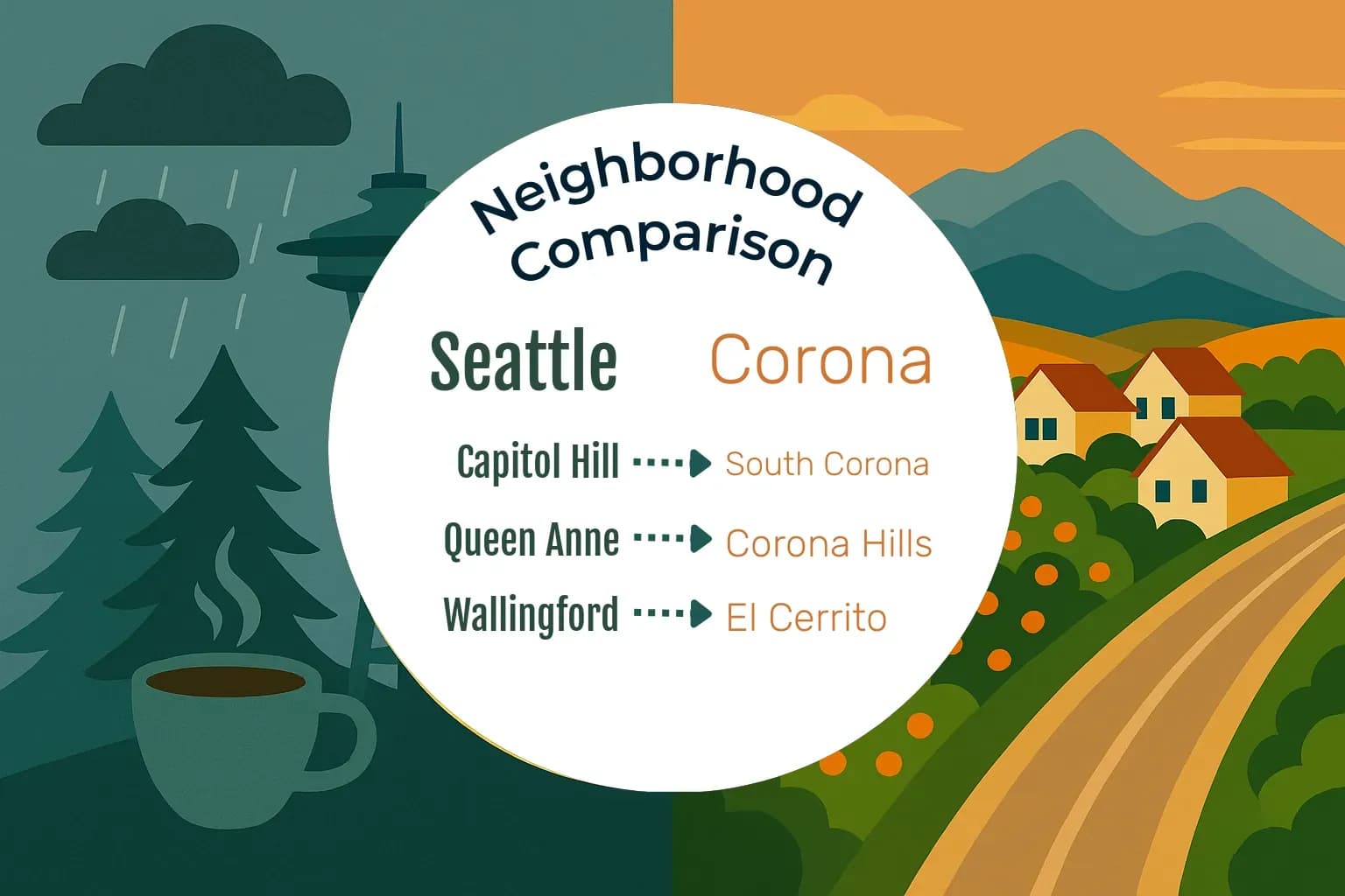 Seattle vs Corona Neighborhood Comparison