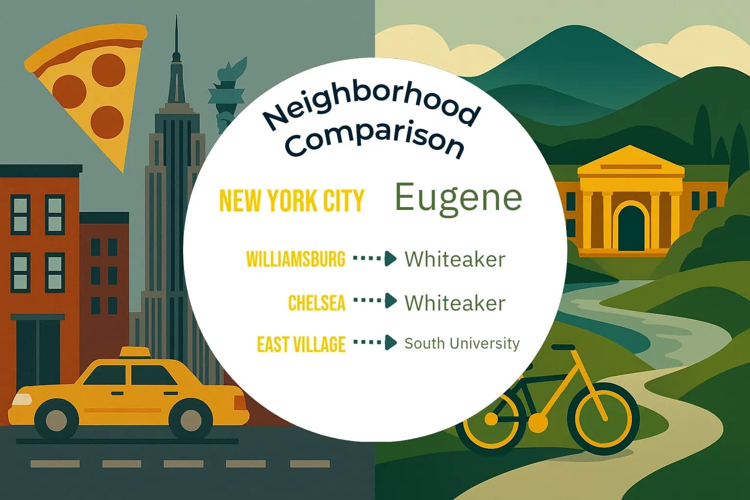 New York City vs Eugene Neighborhood Comparison