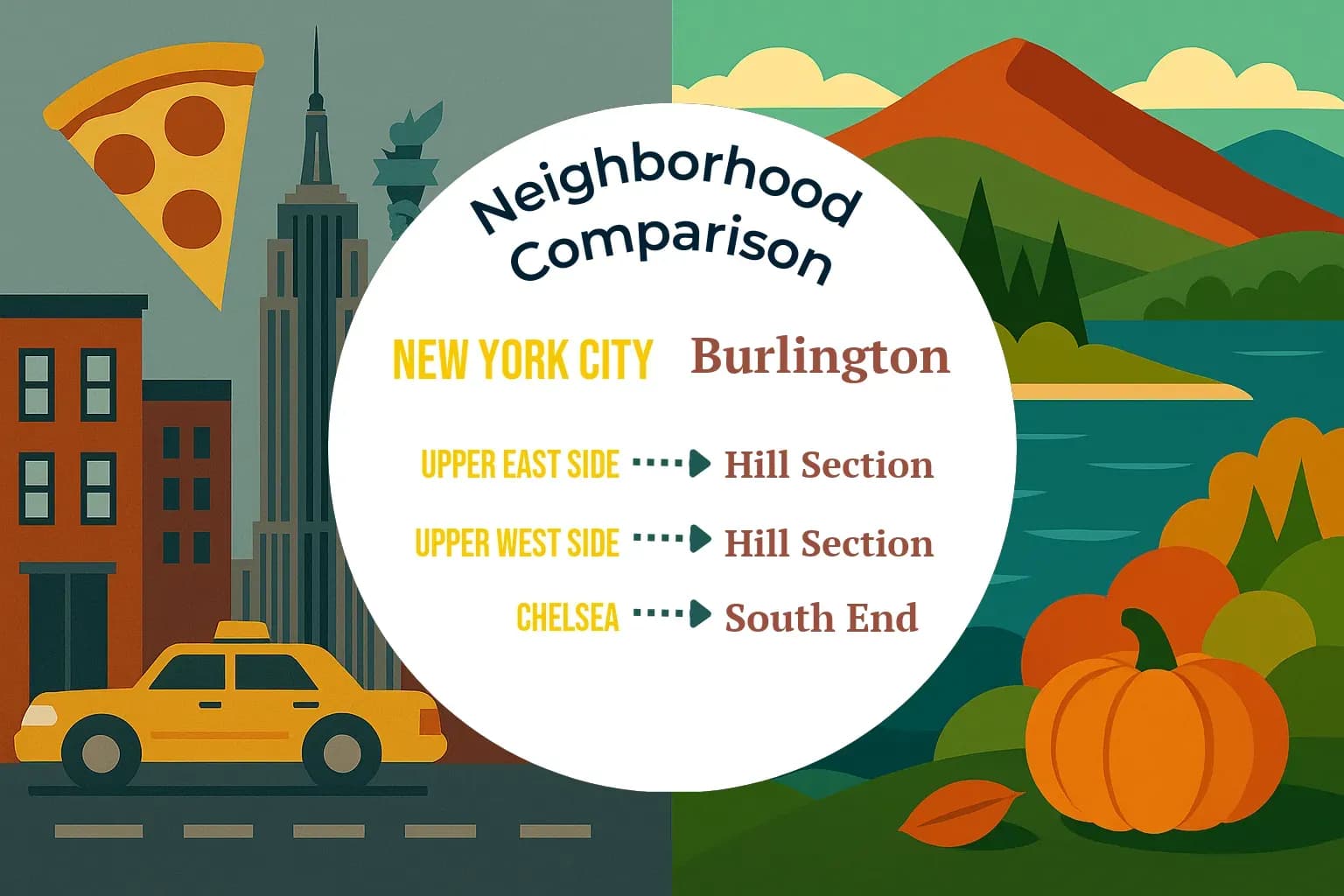 New York City vs Burlington Neighborhood Comparison