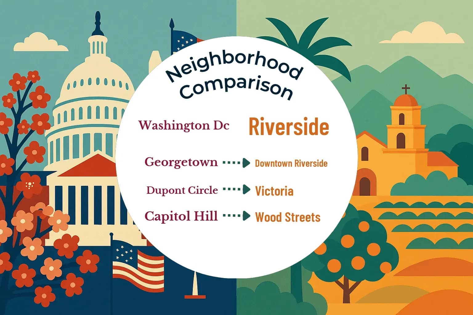 Washington DC vs Riverside Neighborhood Comparison