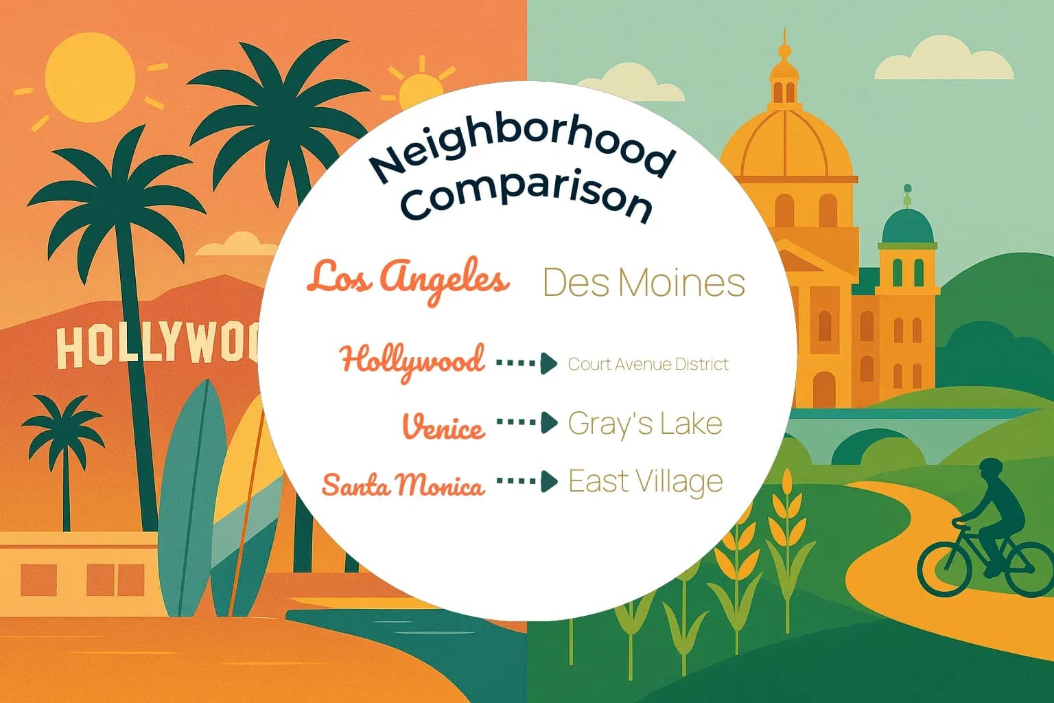 Los Angeles vs Des Moines Neighborhood Comparison