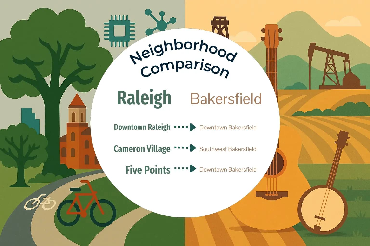 Raleigh vs Bakersfield Neighborhood Comparison