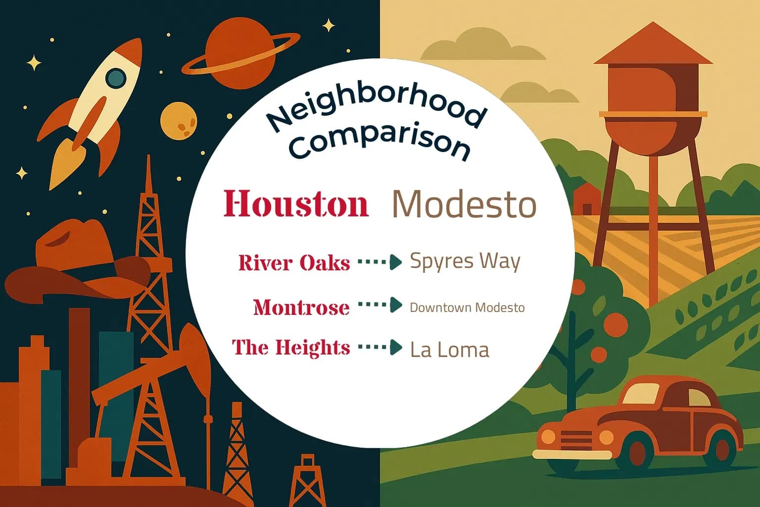 Houston vs Modesto Neighborhood Comparison