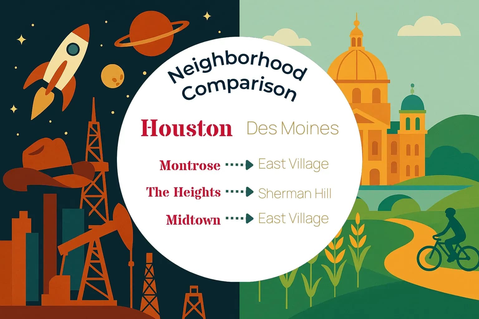 Houston vs Des Moines Neighborhood Comparison