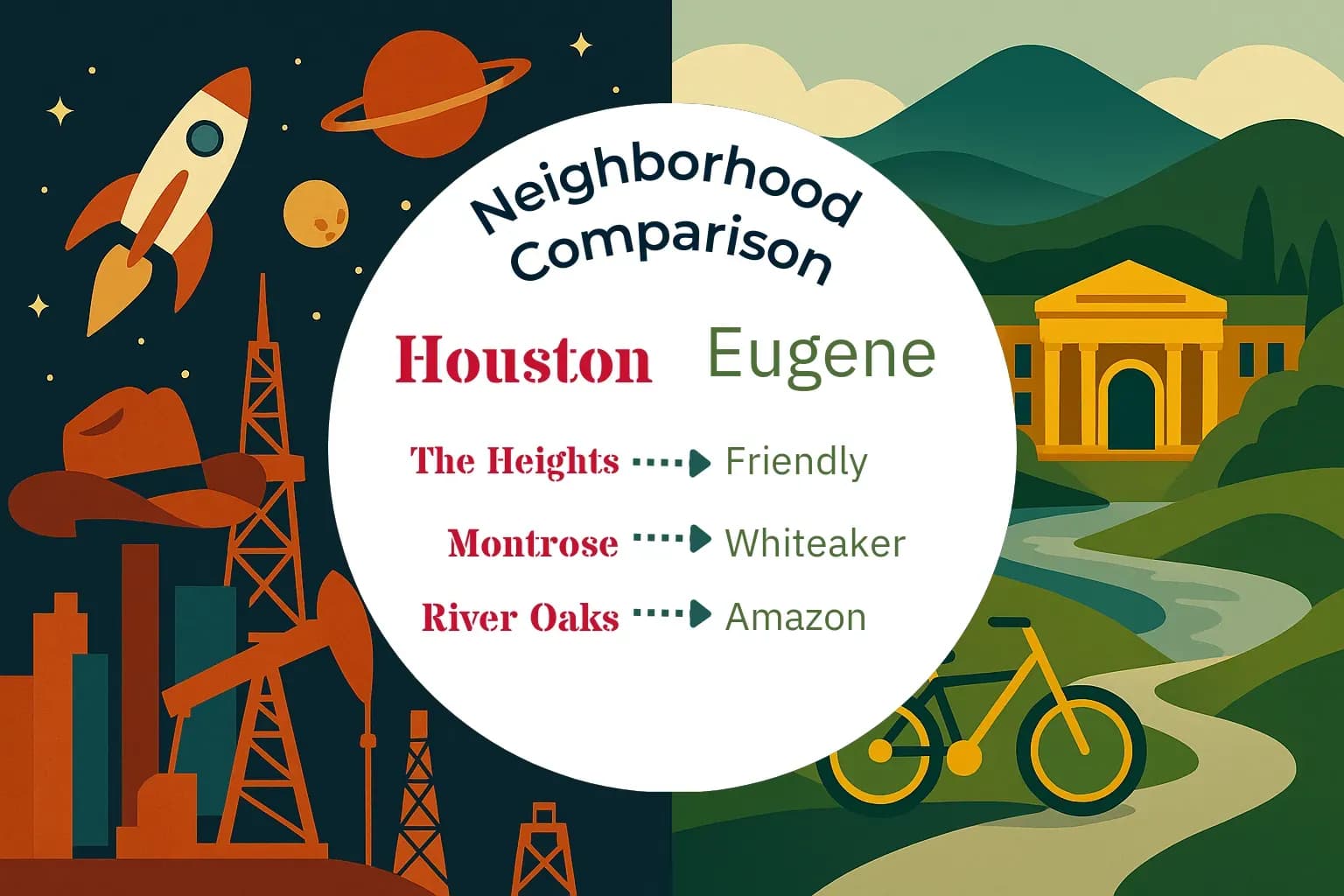 Houston vs Eugene Neighborhood Comparison
