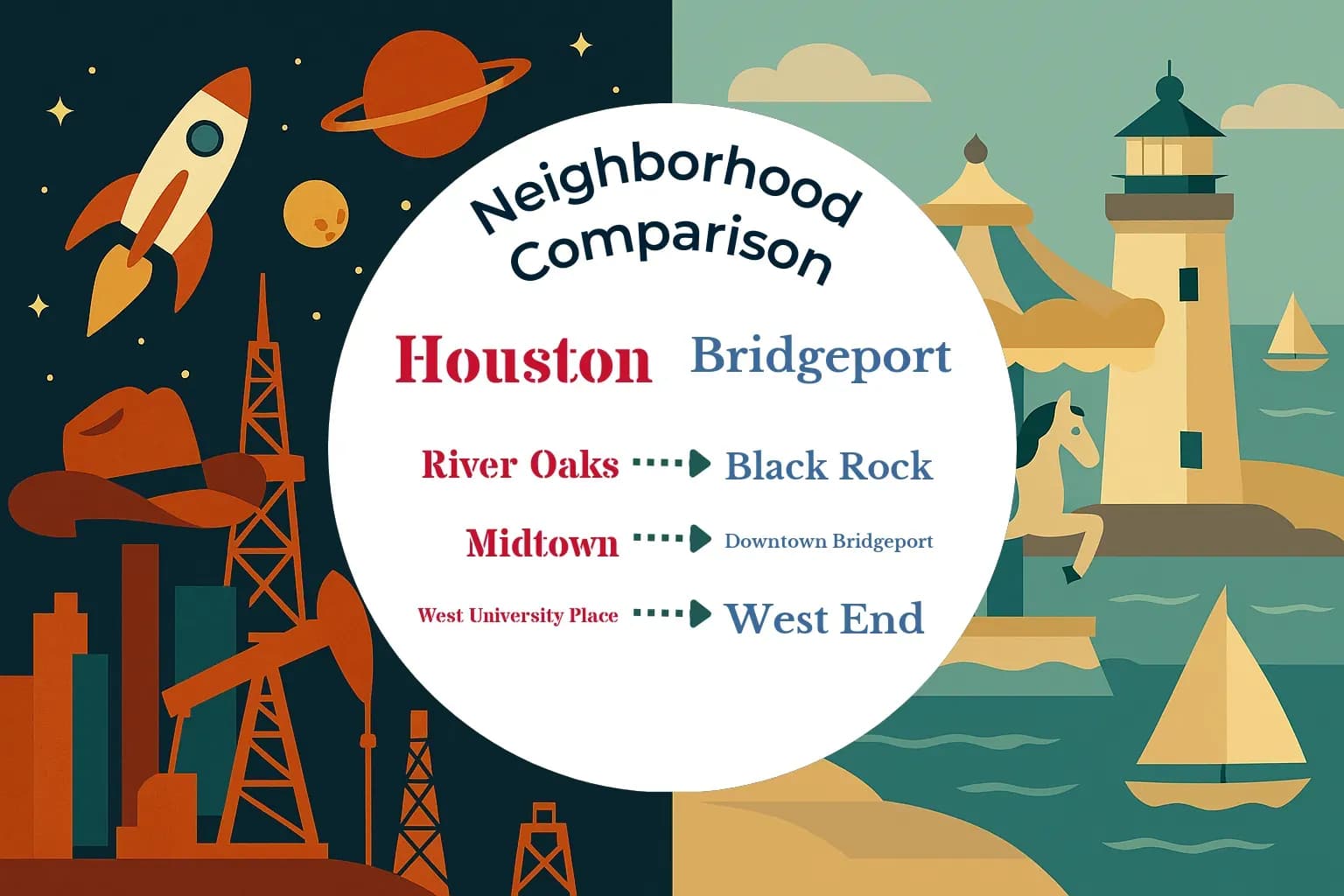 Houston vs Bridgeport Neighborhood Comparison