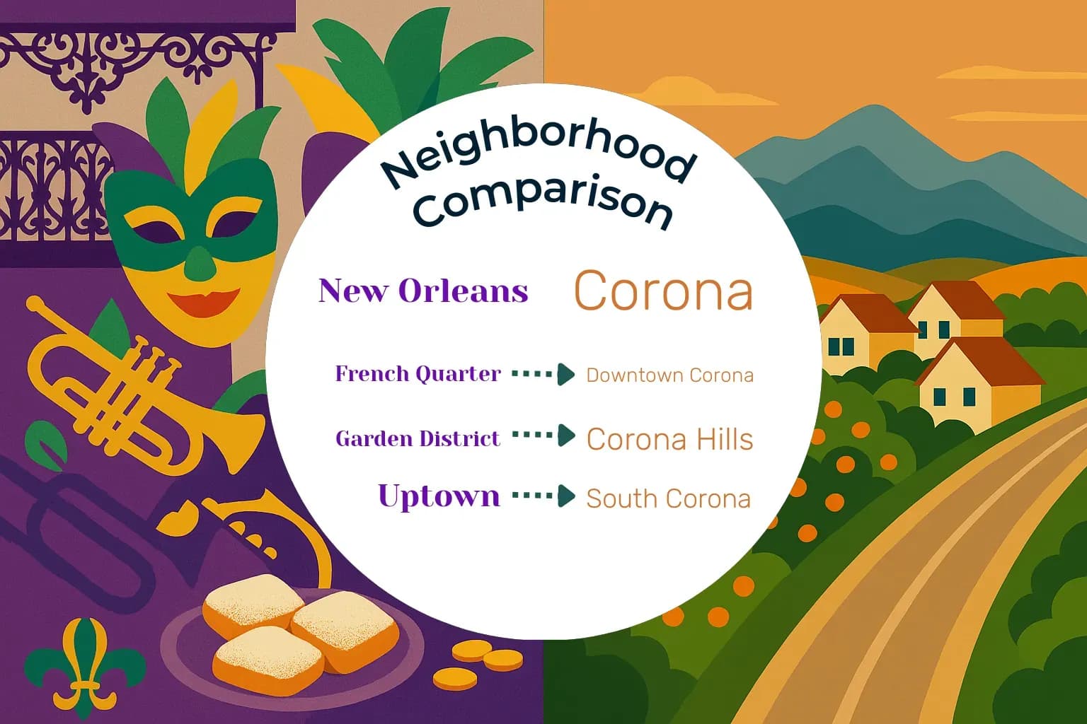 New Orleans vs Corona Neighborhood Comparison