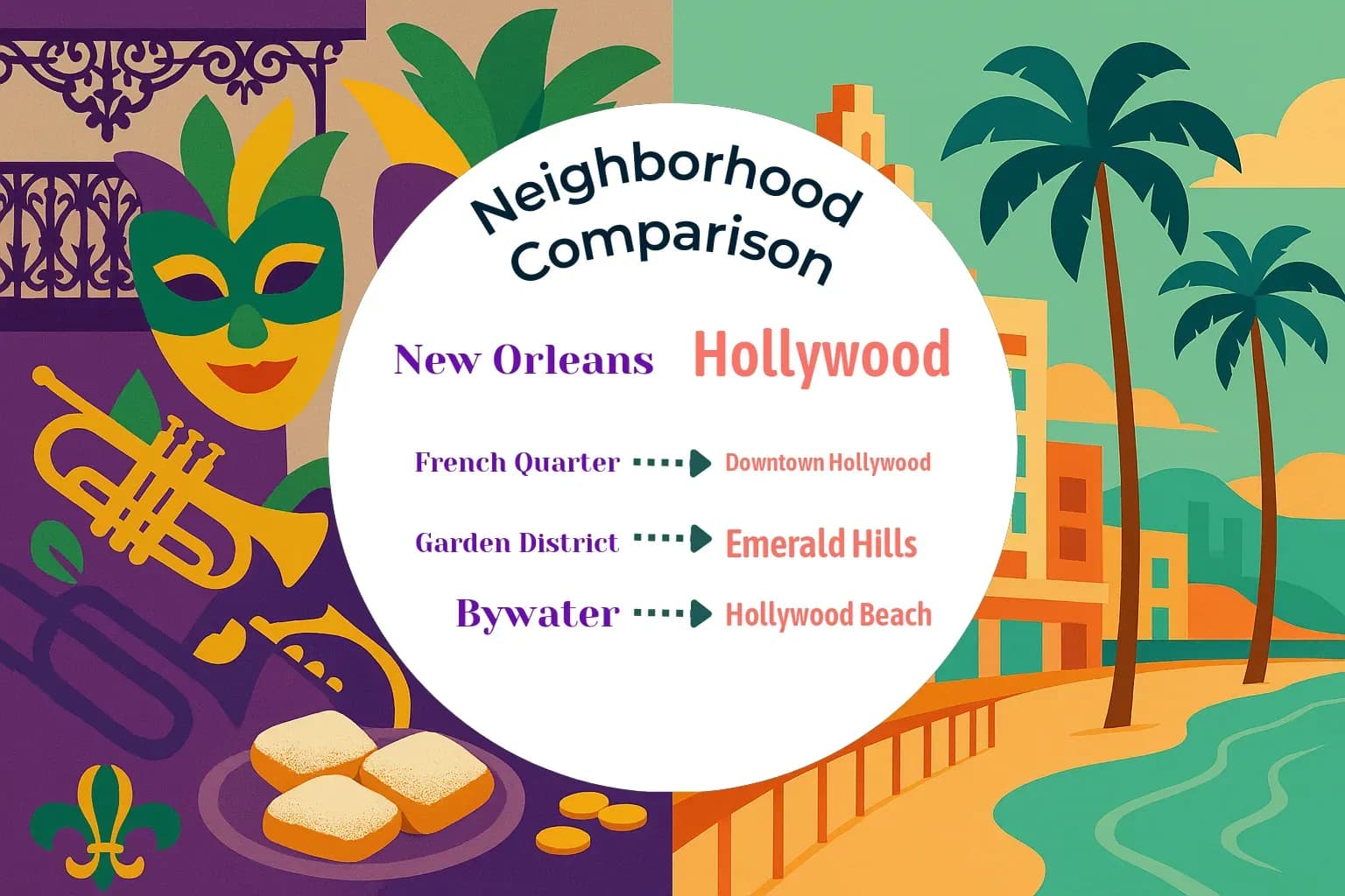 New Orleans vs Hollywood Neighborhood Comparison