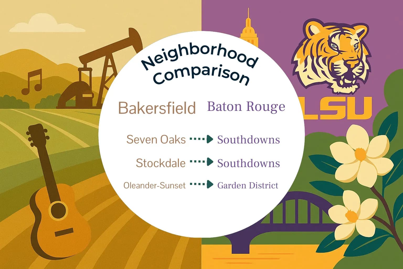 Bakersfield vs Baton Rouge Neighborhood Comparison
