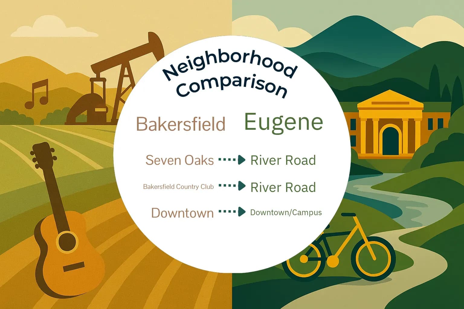 Bakersfield vs Eugene Neighborhood Comparison