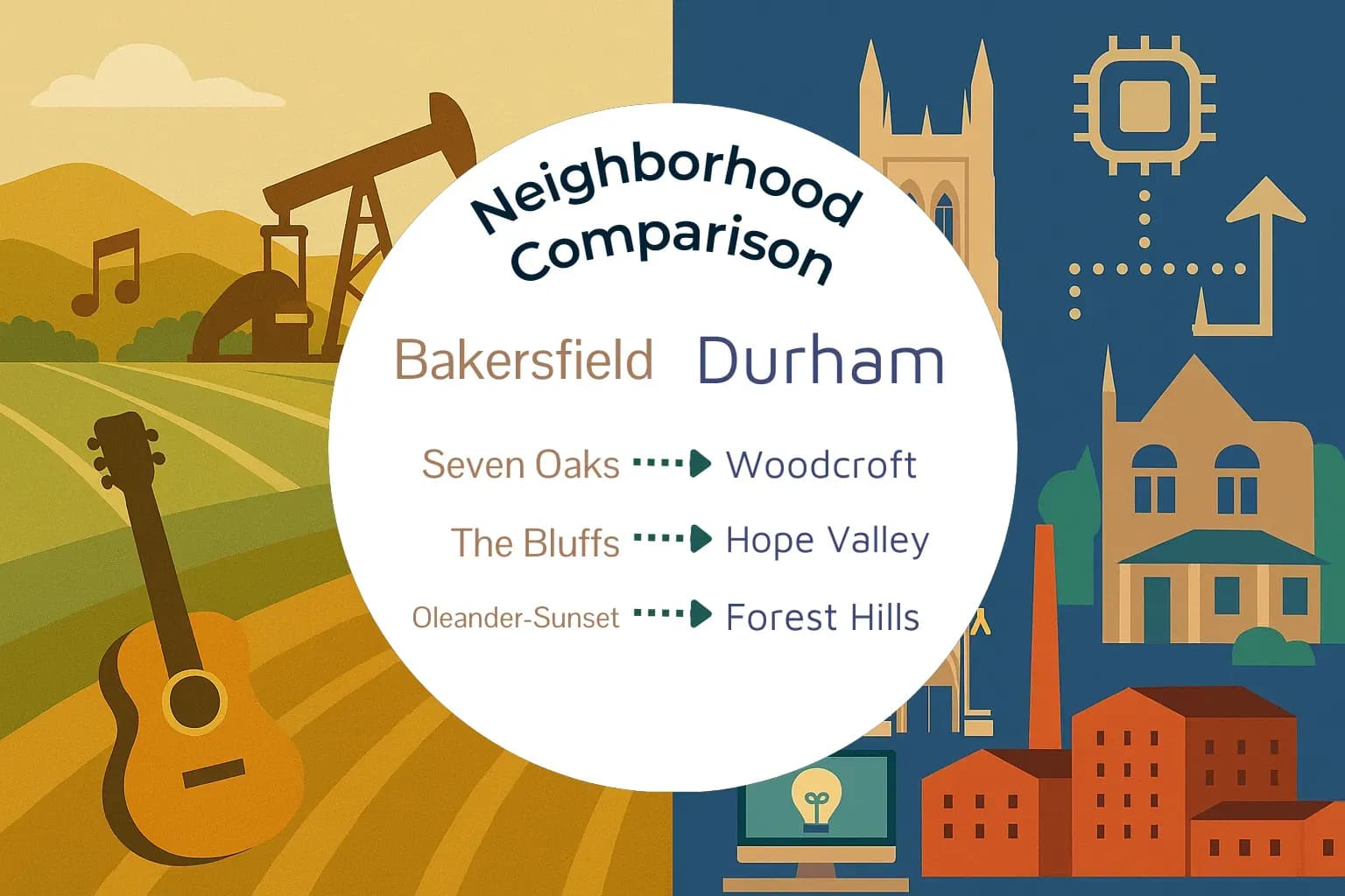 Bakersfield vs Durham Neighborhood Comparison