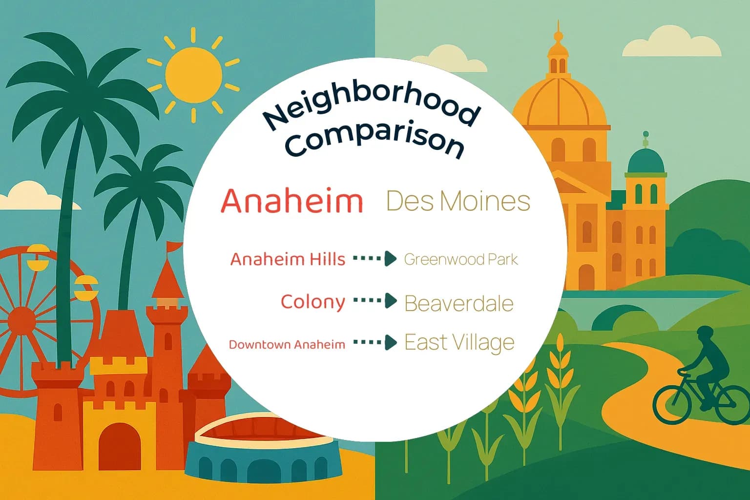 Anaheim vs Des Moines Neighborhood Comparison