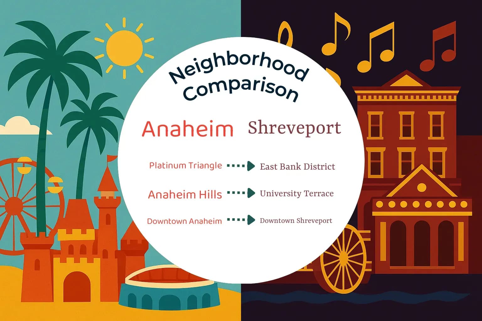 Anaheim vs Shreveport Neighborhood Comparison