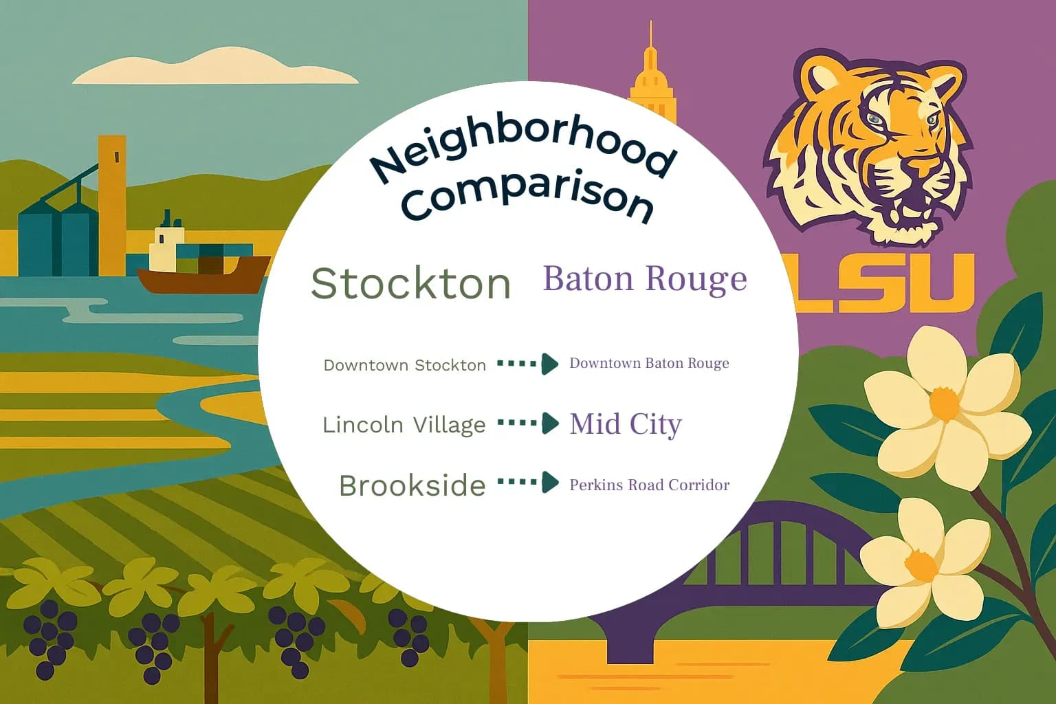 Stockton vs Baton Rouge Neighborhood Comparison