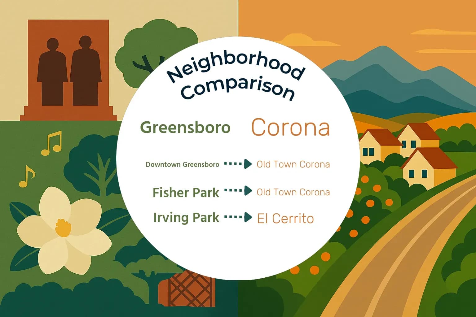 Greensboro vs Corona Neighborhood Comparison