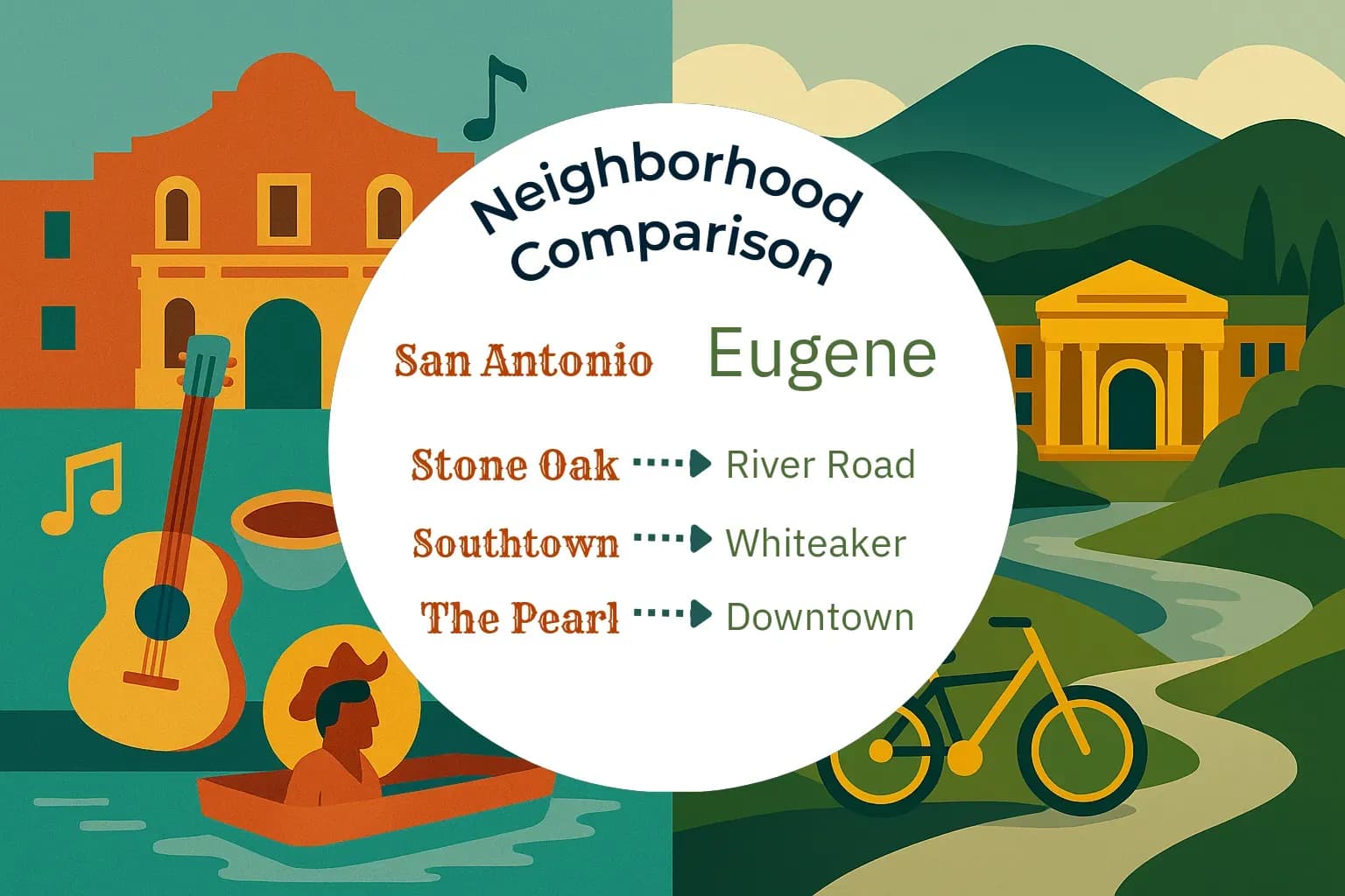 San Antonio vs Eugene Neighborhood Comparison