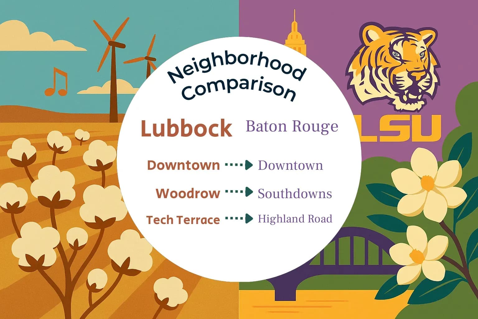 Lubbock vs Baton Rouge Neighborhood Comparison