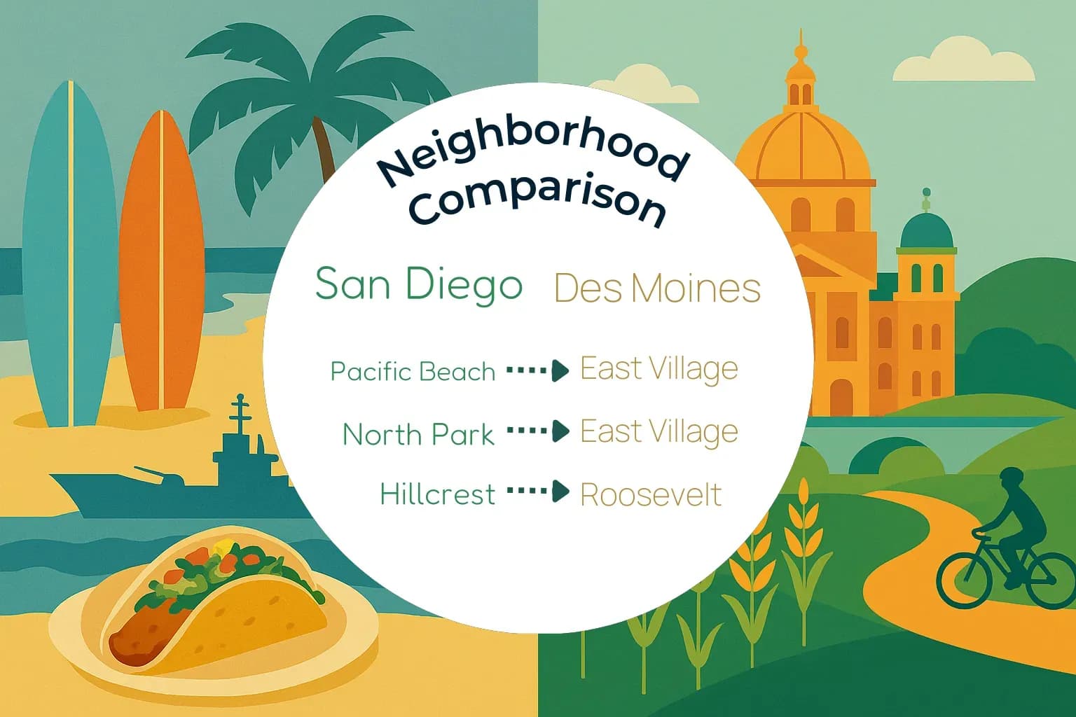 San Diego vs Des Moines Neighborhood Comparison