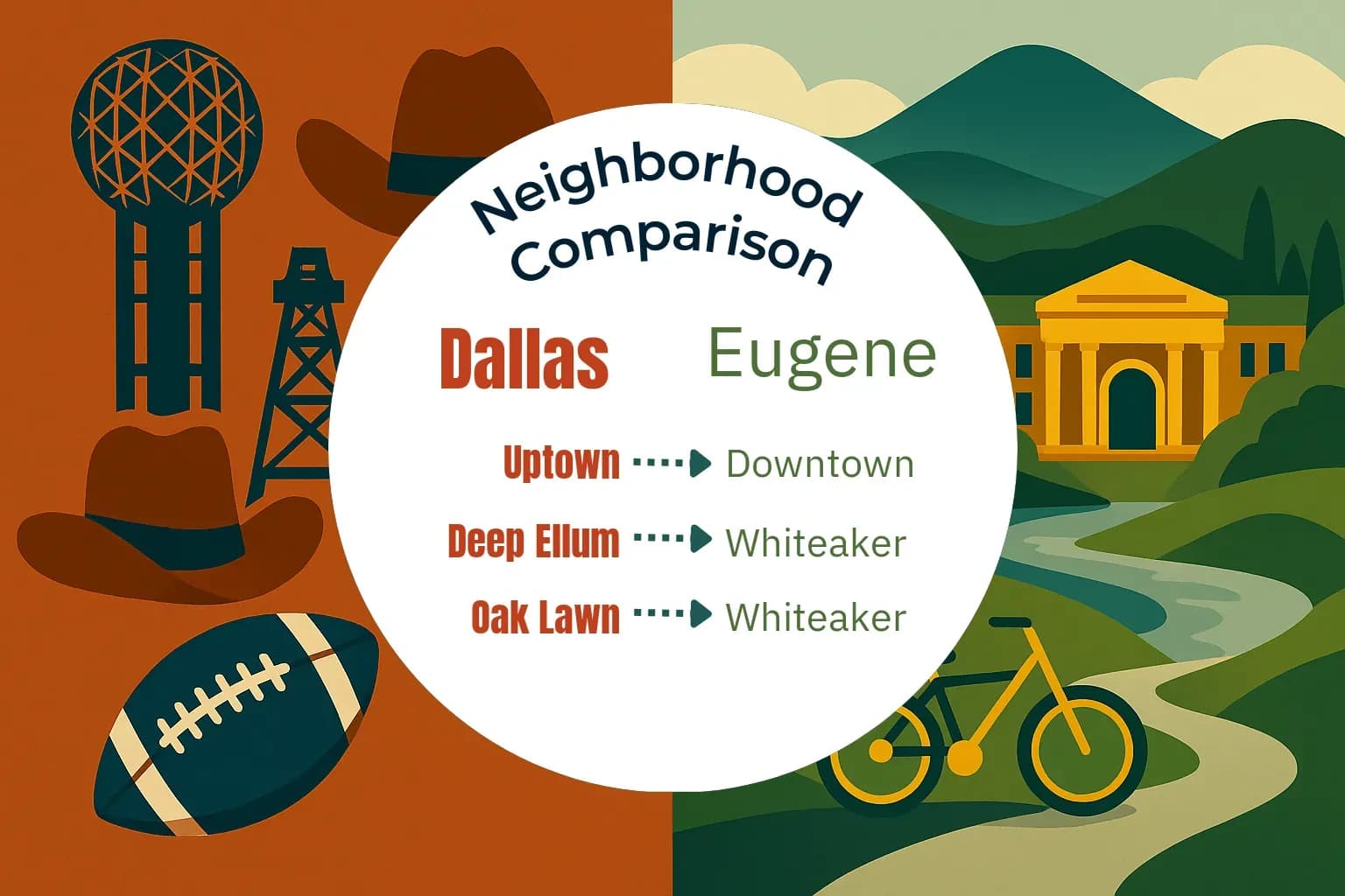 Dallas vs Eugene Neighborhood Comparison