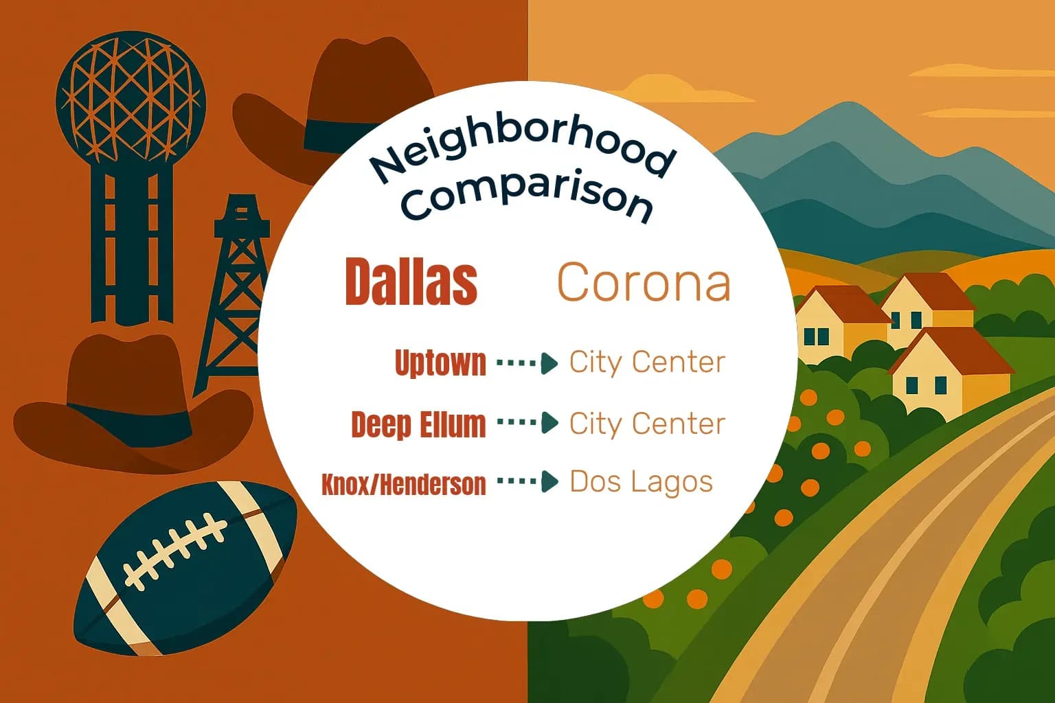 Dallas vs Corona Neighborhood Comparison